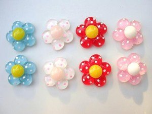 20pc Glass Flower Polka Dot Resin Button