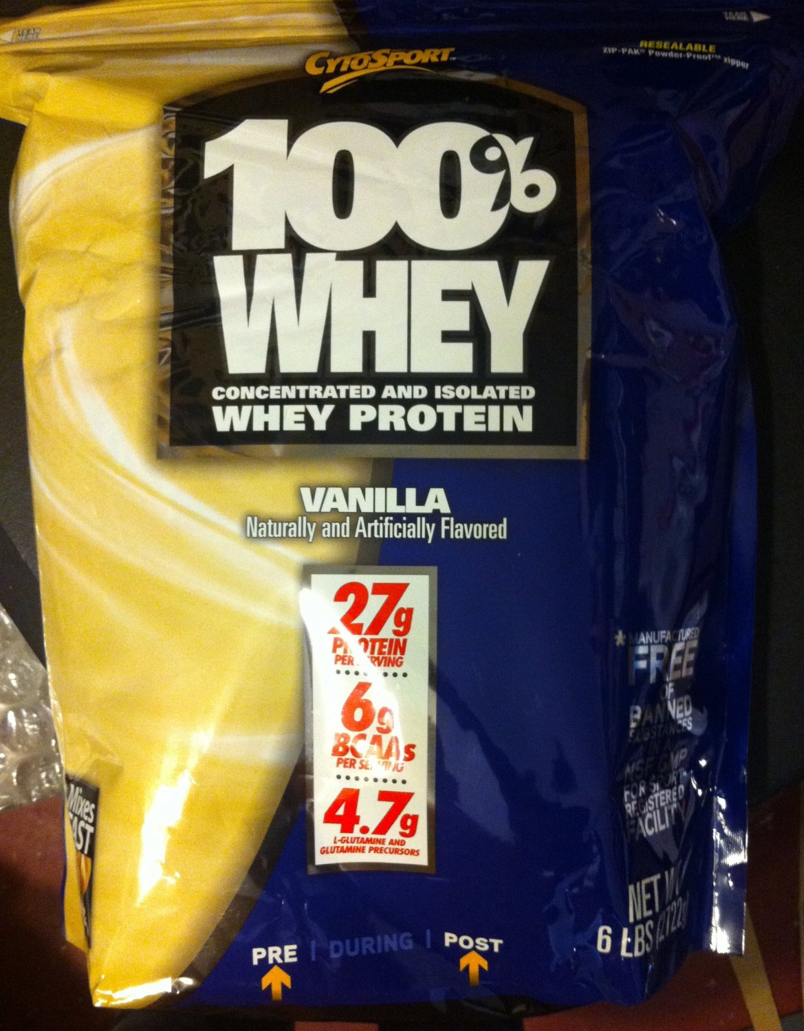 CytoSport 100 Whey Protein 27g 6lb Bag of Vanilla