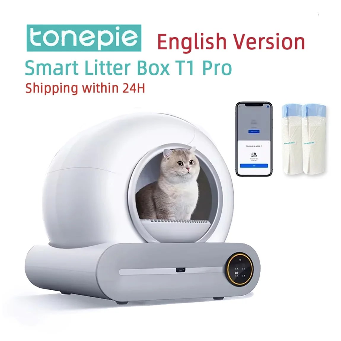 Tonepie 65L Automatic Smart Cat Litter Box Self Cleaning Fully Enclosed Cat Litter Box Pet