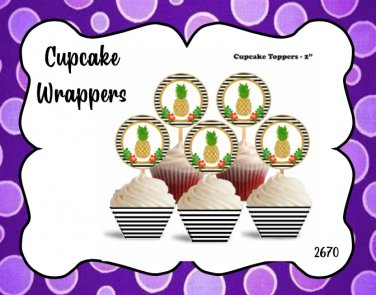 Pineapple Cupcake  Wrappers & Toppers Instant Download 2670