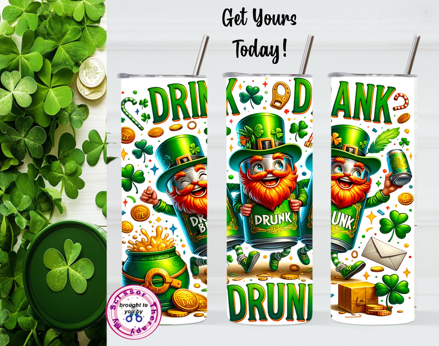 St Patrick's Drink Drank Gnome 20oz Tumbler Sublimation Template 0155