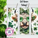 St Patrick's Day Highland Cow 20oz Tumbler Sublimation Template 0158