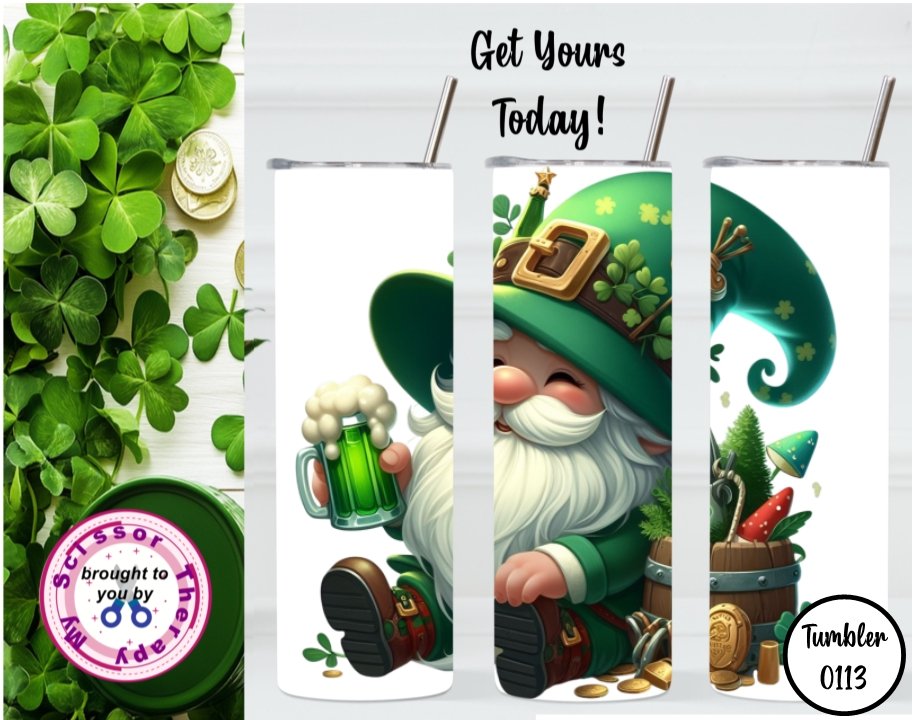 St Patrick's Day Gnome 20oz Tumbler Sublimation Template 0113