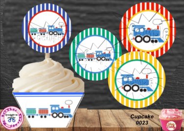 Chugging Train  Cupcake Wrappers & Toppers Instant Download 0023