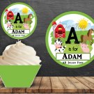 Farm Scene Birthday Number Cupcake Wrappers & Toppers Instant Download 0056