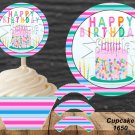 Happy Birthday Cupcake Wrappers & Toppers Instant Download 1650