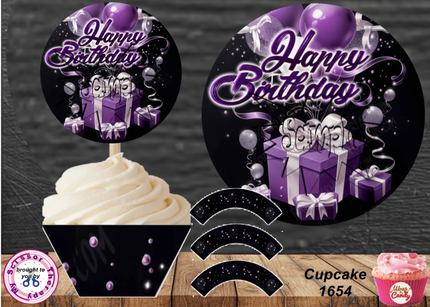 Happy Birthday Cupcake Wrappers & Toppers Instant Download 1654