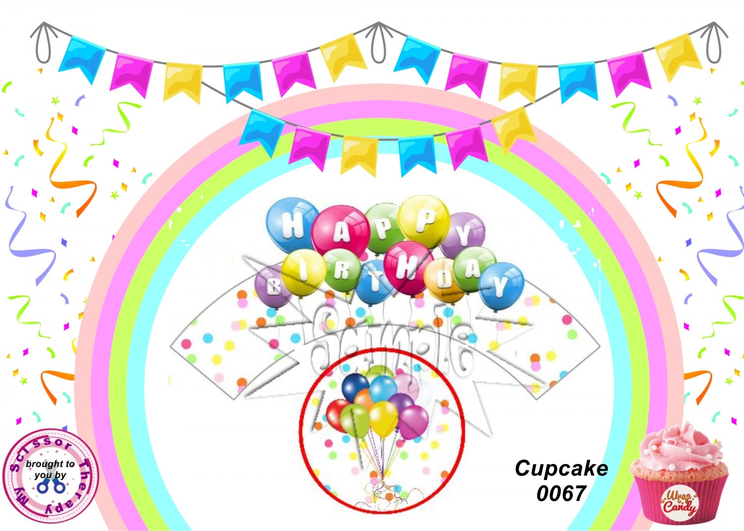 Happy Birthday Balloons Cupcake Wrappers & Toppers Instant Download 0067