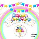 Happy Birthday Balloons Scallop Cupcake Wrappers & Toppers Instant Download 0066