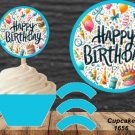 Happy Birthday Cupcake Wrappers & Toppers Instant Download 1656