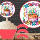 Happy Birthday Cupcake Wrappers & Toppers Instant Download 1658