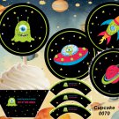 Out of this World Happy Birthday  Cupcake Wrappers & Toppers Instant Download 0070