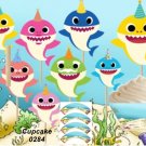 Baby Shark  Cupcake Wrappers & Toppers Instant Download 0284