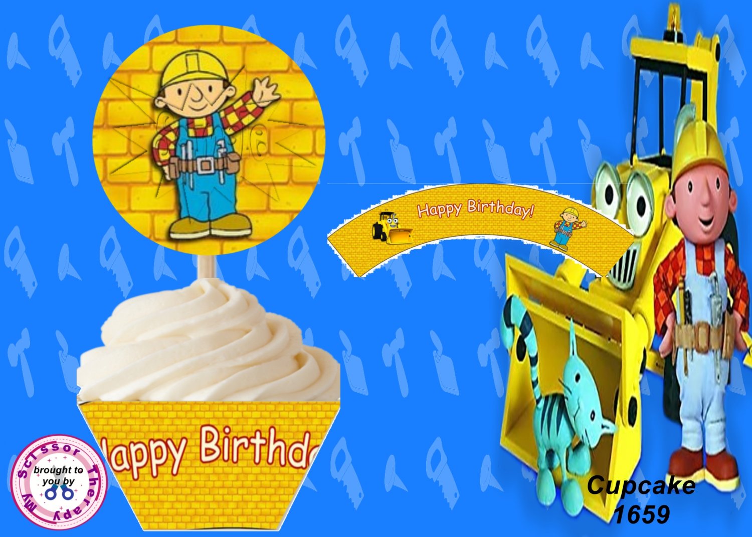 Bob the Builder Cupcake Wrappers & Toppers Instant Download 1659