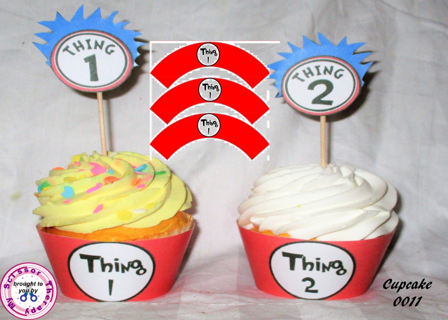 Dr. Seuss Thing 1 & 2 Cupcake Wrappers & Toppers Instant Download 0011