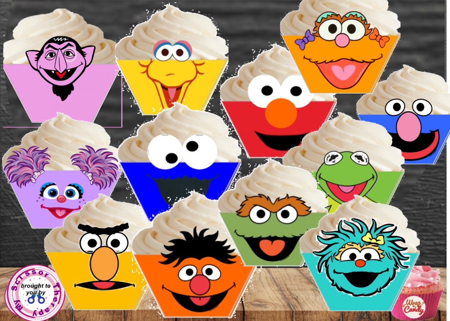 Sesame Street Cupcake Wrappers & Toppers Instant Download