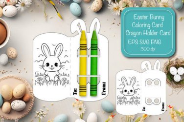 Easter Bunny Crayon Holder Color Coloring Card 2787