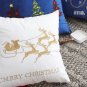 SOGA 45cm Throw Pillow White with Golden Christmas Sleigh Design Festive
