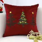 SOGA 45cm Burgundy Red Throw Pillow with Three Embroidered Christmas Trees SOGA 45cm Burgundy Red Throw Pillow with Three Embroidered Christmas Trees