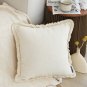 SOGA 45cm Throw Pillow White Chenille Textured with Tassels Stylish