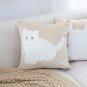 SOGA 45cm Throw Pillow Light Tan Square Cushion with Soft White Cat Design