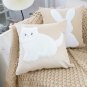 SOGA 45cm Throw Pillow Light Tan Square Cushion with Soft White Cat Design