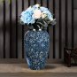 SOGA 30x19cm Blue with White Mini Floral Medium Ceramic Flower Vase Elegant Living Room Home Decor