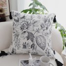 SOGA 50cm Throw Pillow Black and White Elegant Floral Print with Tassel Accents Home Decor