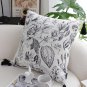 SOGA 50cm Throw Pillow Black and White Elegant Floral Print with Tassel Accents Home Decor