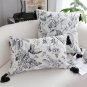 SOGA 35cm Throw Pillow Black and White Floral Print Elegant with Tassel Accents Home Decor