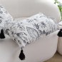 SOGA 35cm Throw Pillow Black and White Floral Print Elegant with Tassel Accents Home Decor