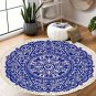SOGA 90cm Round Rug Bohemian with Bohemian Geometric Pattern Anti-slip Doormat Home Decor