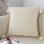 SOGA 45cm Yellowish-Brown Wabi-Sabi Thickened Cotton Tassel Square Throw Pillow