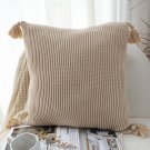 SOGA 45cm Khaki Wabi-Sabi Raised Pillow Cotton Striped Large Tassel Square Pillow Throw Pillow SOGA 45cm Khaki Wabi-Sabi Raised Pillow Cotton Striped Large Tassel Square Pillow Throw Pillow