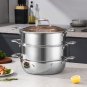 SOGA 3 Tier 32cm Heavy Duty Stainless Steel Food Steamer Vegetable Pot Stackable Pan with Glass Lid