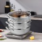 SOGA 3 Tier 32cm Heavy Duty Stainless Steel Food Steamer Vegetable Pot Stackable Pan with Glass Lid