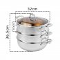 SOGA 3 Tier 32cm Heavy Duty Stainless Steel Food Steamer Vegetable Pot Stackable Pan with Glass Lid