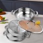 SOGA 3 Tier 32cm Heavy Duty Stainless Steel Food Steamer Vegetable Pot Stackable Pan with Glass Lid