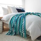 SOGA 220cm Blue Zigzag Striped Throw Blanket Wave Knitted Woven Cover Couch Bed Sofa Home Decor