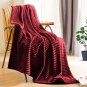 SOGA Burgundy Throw Blanket Warm Cozy Striped Pattern Thin Flannel Coverlet Bed Sofa Comforter