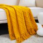 SOGA Yellow Diamond Pattern Knitted Throw Blanket Warm Cozy Woven Cover Couch Bed Sofa Home Decor