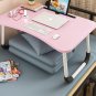 SOGA Pink Bed Table Foldable Study Table Laptop Mini Desk with Notebook Stand Card Holder Home Decor