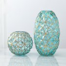 SOGA Green Colored Diamond Cut Glass Flower Vase Round Jar Home Decor with Gold Accent SOGA Green Colored Diamond Cut Glass Flower Vase Round Jar Home Decor with Gold Accent