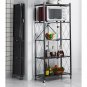 SOGA 5 Tier Steel Black Foldable Kitchen Cart Multi-Functional Shelves Storage Organizer with Wheels