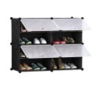 SOGA 4 Tier 2 Column Shoe Rack Organizer Storage Stackable Stand Cabinet Portable with Cover