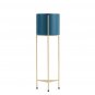 SOGA 2 Layer 65cm Gold Metal Plant Stand with Blue Flower Pot Holder Shelving Rack Indoor Display