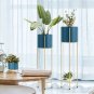 SOGA 2 Layer 65cm Gold Metal Plant Stand with Blue Flower Pot Holder Shelving Rack Indoor Display
