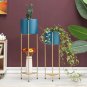 SOGA 2 Layer 65cm Gold Metal Plant Stand with Blue Flower Pot Holder Shelving Rack Indoor Display