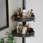 SOGA Black Wall-Mounted Bathroom Storage Corner Organiser Space Saving Shelf Rack with Hooks