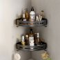 SOGA Black Wall-Mounted Bathroom Storage Corner Organiser Space Saving Shelf Rack with Hooks